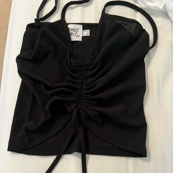 Princess Polly Tops Cinched Black Tank Top Princess Polly